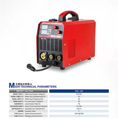 Máquina de solda por inversor MIG-280 para diâmetro de fio de 0,8 mm/1,0 mm Nível de proteção IP21S