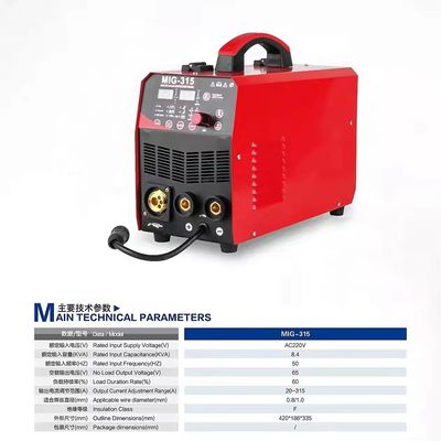 Fácil de operar MIG315 Inverter portátil de soldagem IGBT Voltagem nominal de saída MIG 65 V